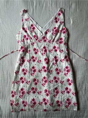 White Slip Dress with Pink Floral Print